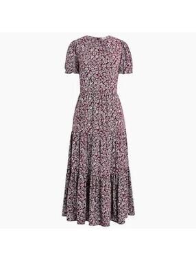 J.Crew burgundy tiered floral midi dress cottagecore spring feminine church